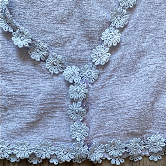 Pastel Blue Crop Top with Floral Trim - Picture 3 of 3
